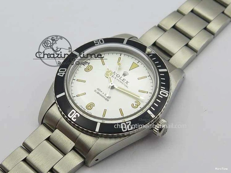 MiroTime 0421 ComfortFit Vintage 1680 Submariner No Date SS White Dial On SS Bracelet A 3855